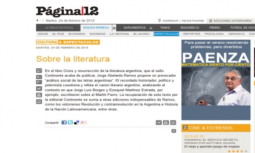 (24/02/2015) Crisis y resurreccin de la literatura argentina en Pgina/12