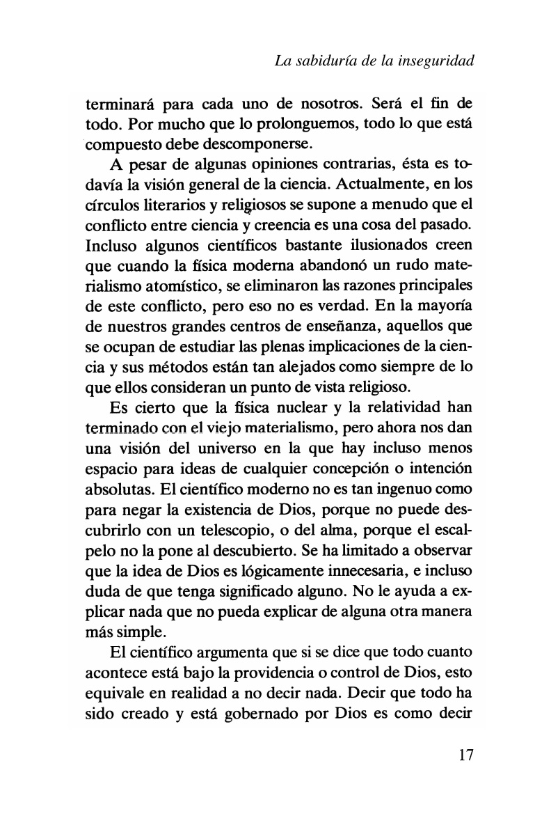 LA SABIDURIA DE LA INSEGURIDAD (ED.ARG.) 
