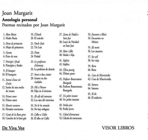 ANTOLOGIA PERSONAL ( MARGARIT JOAN ) ED. BILINGUE (C/ CD)